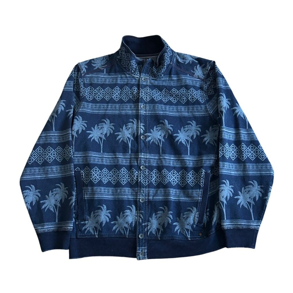 Tommy Bahama Mens Sz L Palm Tree & Geometric Print Denim Jacket Blue